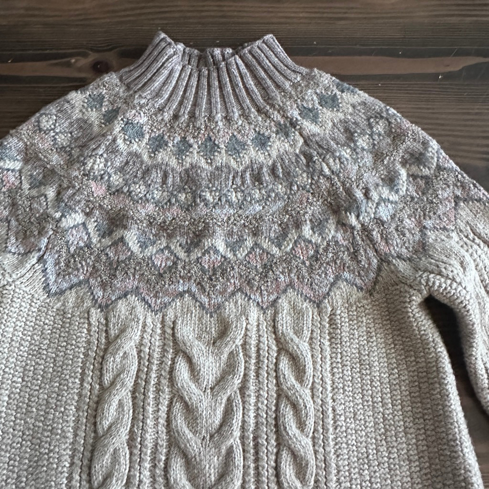 Chico’s 1P Fair Isle Turtleneck Sweater Beige